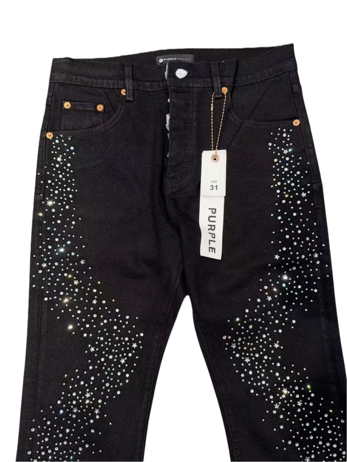 1:1 quality version Wavy Zigzag Fine Rhinestone Embellishment Jeans 28761316