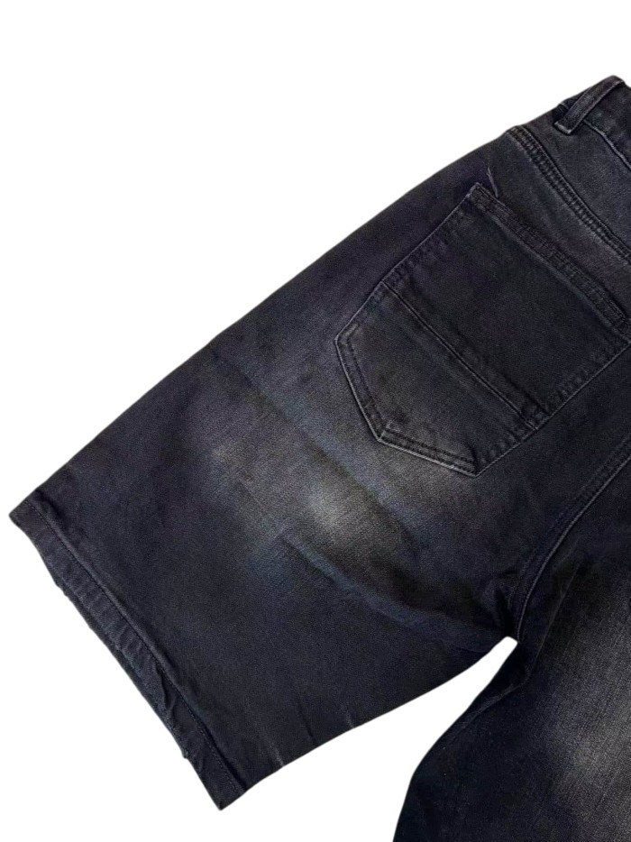 1:1 quality version Curved Embroidered Logo Distressed Denim Shorts 28920241