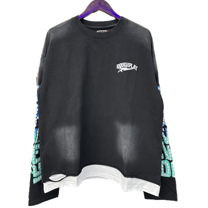 R Ruoeli Grocery Silver Hot Stamping Print Washed Version Long Sleeve T-Shirt 28758379