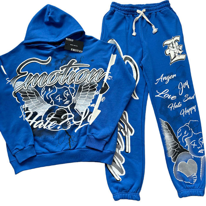 Street Graffiti Print Hoodie & Pants Set 3 colors 28594833
