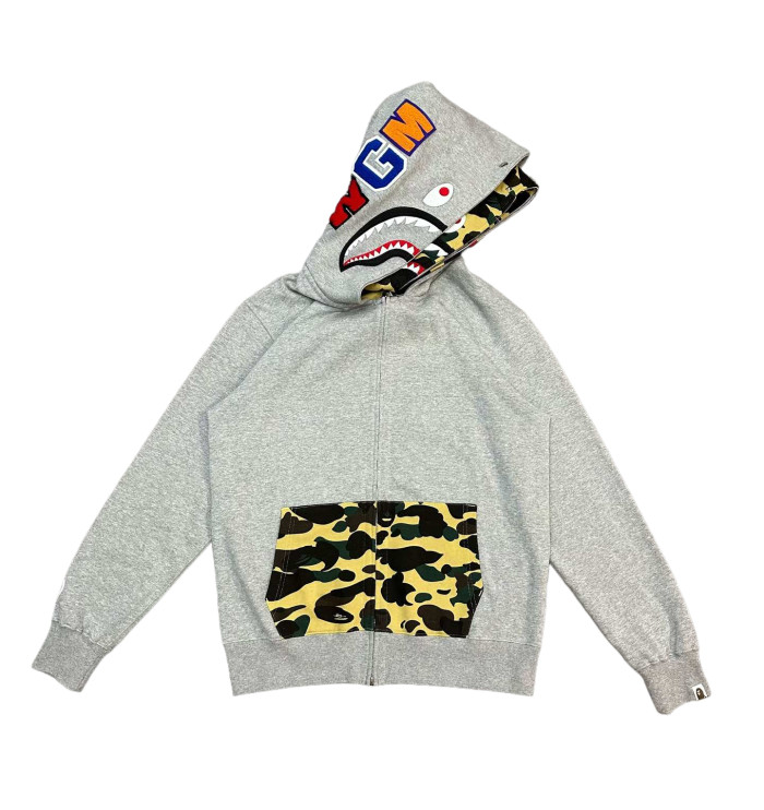 1:1 quality version 28367261 Camouflage Patchwork Double-Headed Shark Zipper Hoodie 2 colors