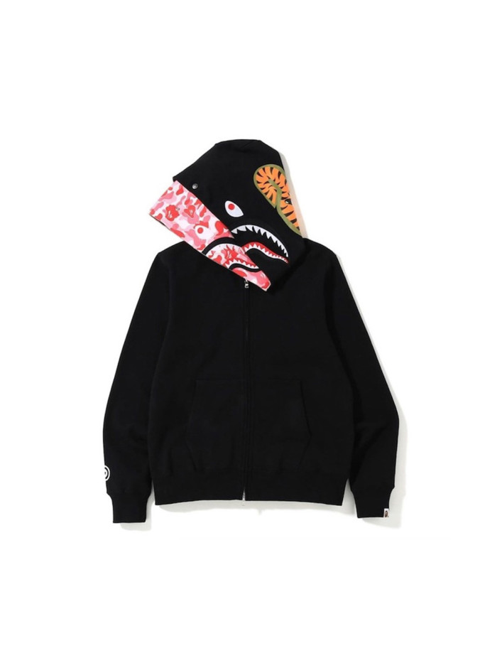 Two-Tone Camouflage Double-Hooded Fleece-Lined Shark Hoodie 3 colors 28602582