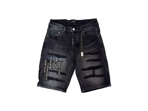 1:1 quality version Logo Patch Horizontal Striped Ripped Denim Shorts 28920234