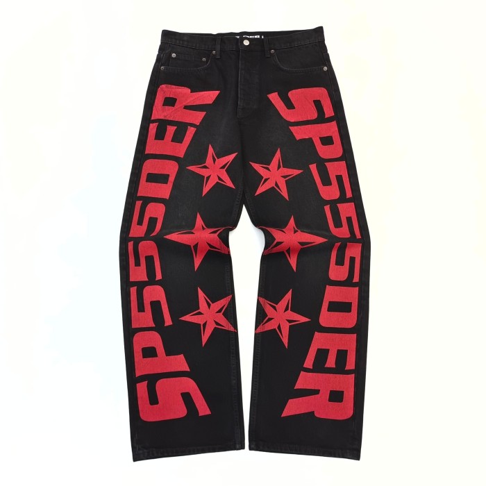 [Big & Tall for weights up to 220 lbs]1:1 quality version Red Letter Print Washed Distressed Jeans 28694085