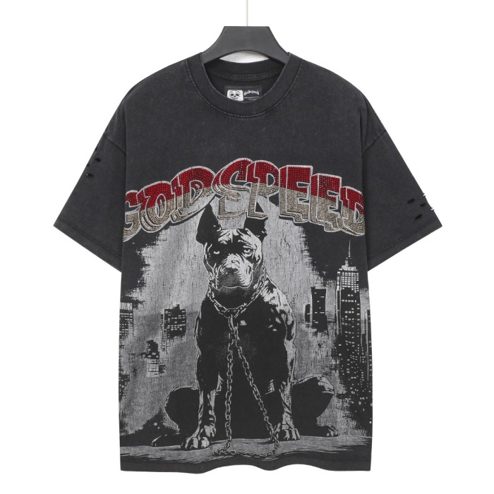 Bulldog New York City Black and Green Distressed Short-Sleeve T-Shirt 29052378