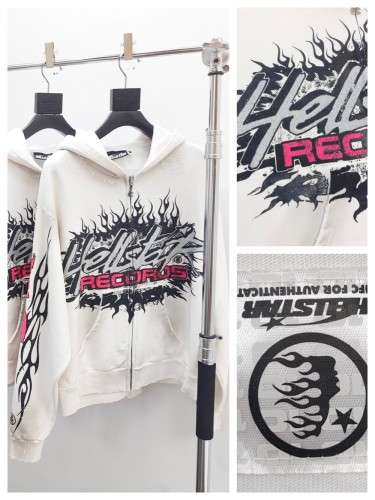 [Big & Tall for weights up to 260 lbs]1:1 quality version Glitter Alphabet Abraded Distressed White Zip Hoodie with NFC tag