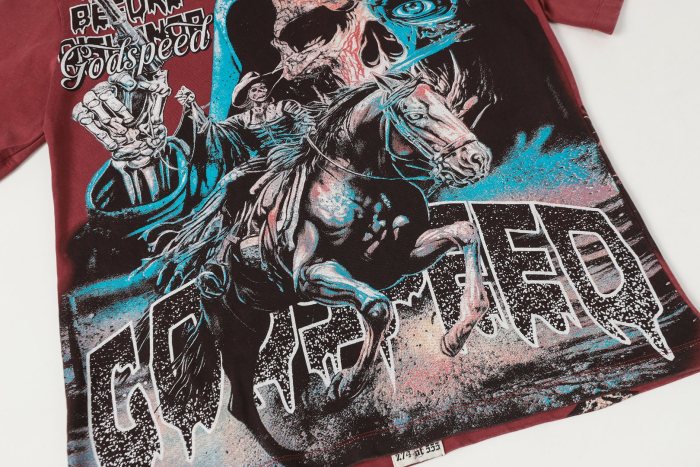 Reaper Pistol War Horse Black and Red Dual-Color Distressed Short-Sleeve T-Shirt 2 colors 29052451