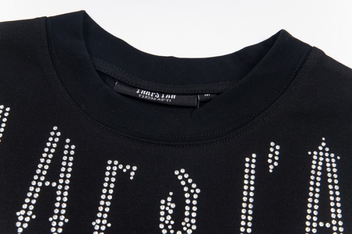 American Street Style Letter Rhinestone Rivet Beaded Short Sleeve T-shirt 2 colors 29077454
