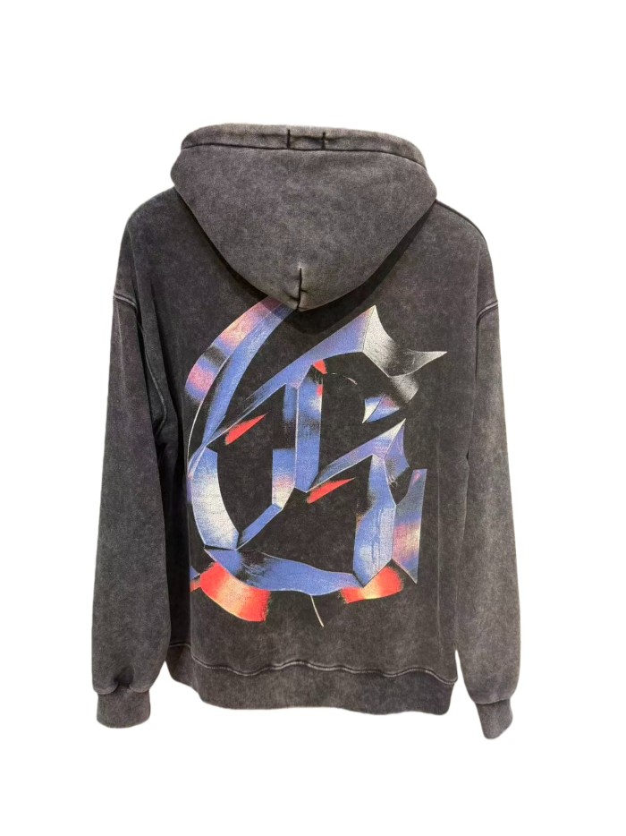 Black Cycling Suit Skull Print Washed Hoodie 2 colors 28696537
