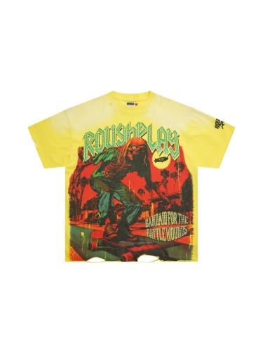 Skateboard skeleton Hotfix Rhinestone Print Washed Version Tee 28572232