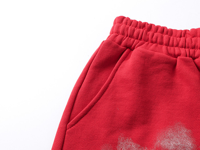 Printed drawstring loose red five-inch waist pants casual shorts 29069025