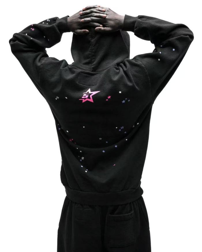 [Big & Tall for weights up to 220 lbs]1:1 quality version Pink Letters and White Mesh Black Print Hoodie & Pants Set 28971642