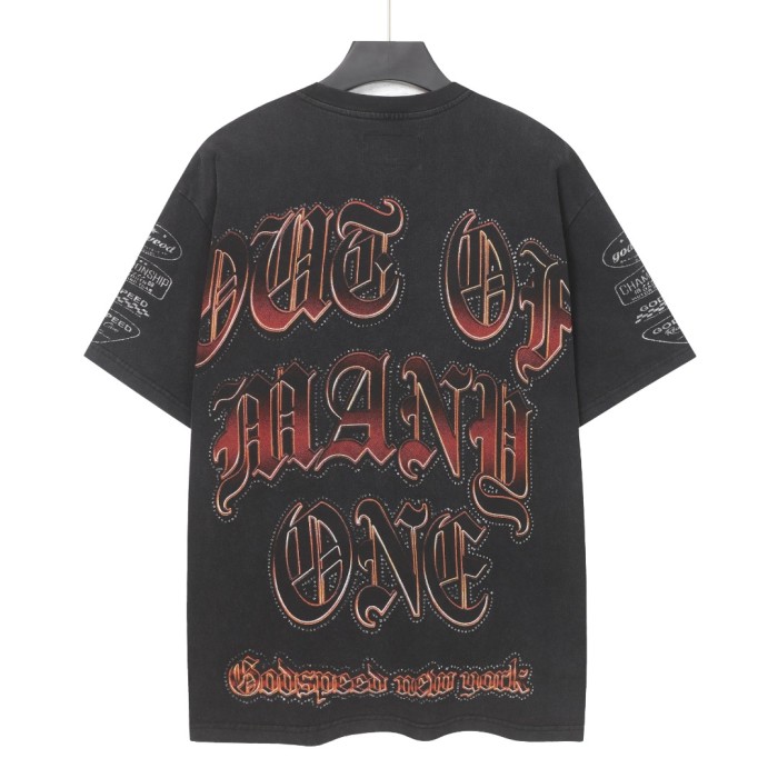 Racing driver skull hot-fix Gothic font black vintage short-sleeved T-shirt 29051372