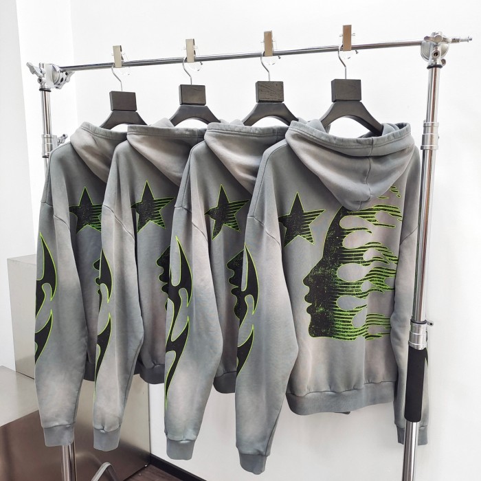 [Big & Tall for weights up to 260 lbs]1:1 quality version Green and Black Logo Washed Version Hoodie & Pants Set with NFC tag
