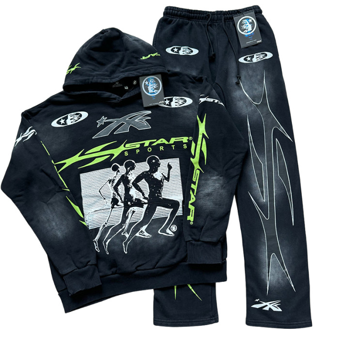 28367321 Running Man Letter Print Sports Washed Version hoodie & pants set