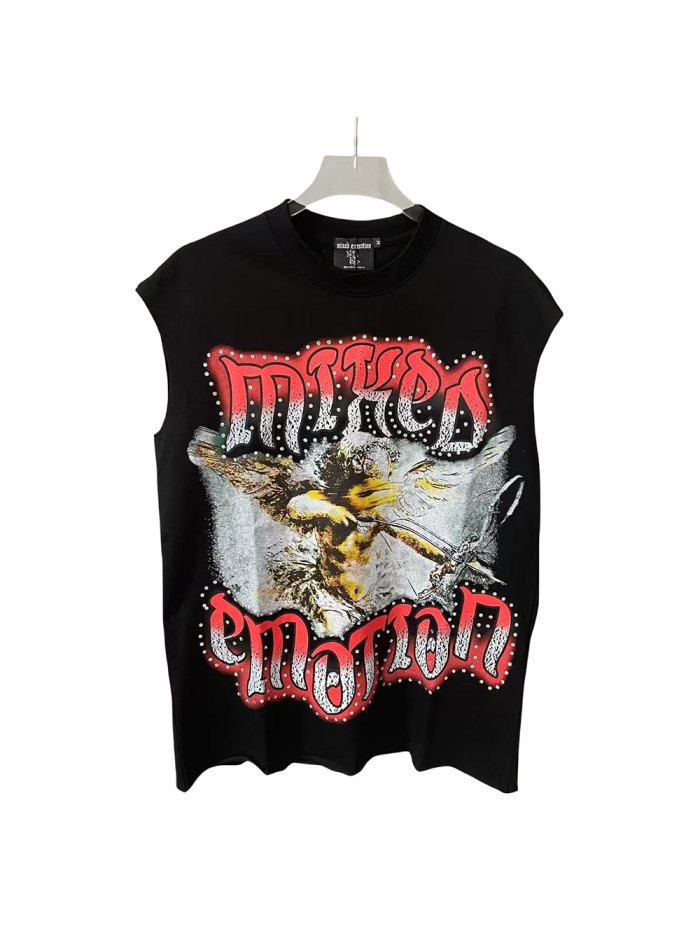 28310578 Rhinestone Gradient Red Letter Print Vest