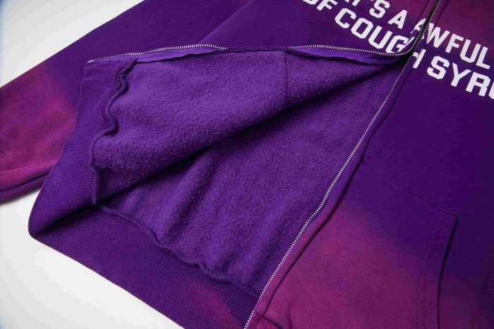Dyed Purple Gradient Letter Print Zipper Hoodie & Pants Set 29035415
