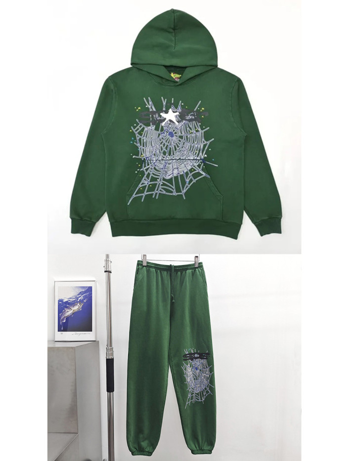 1:1 quality version Army Green Starfish Spider Web Hoodie & Pants Set