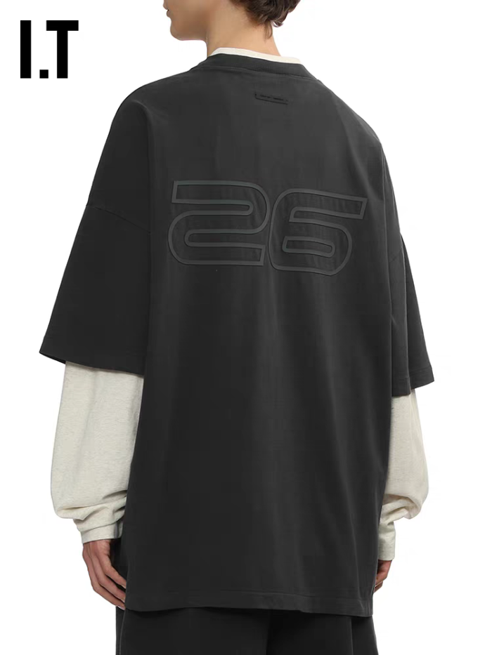 1:1 quality version Washed vintage-style futuristic double-line font logo pure cotton casual T-shirt 3 colors 29060627