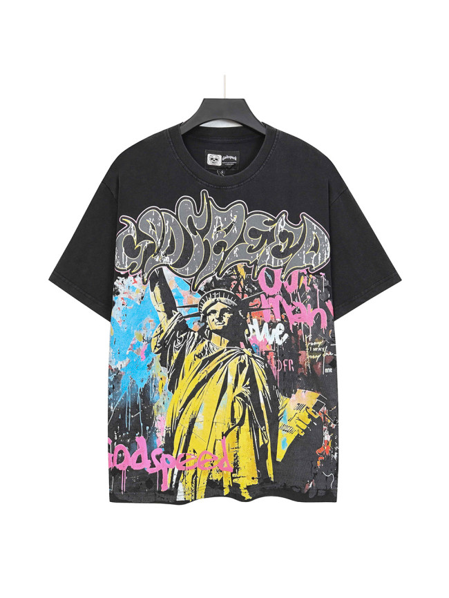 Statue of Liberty Graffiti Letter Print Washed Version Tee 3 colors 28747560