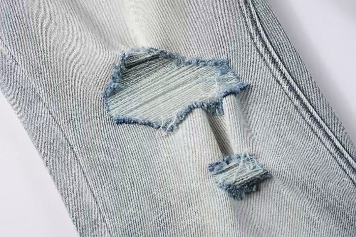 1:1 quality version Grey Logo Print Torn Ripped Jeans 29080459