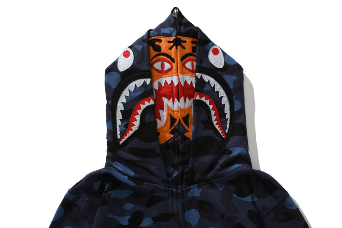 Camouflage Double-Capped Tiger Head Lightweight Fleece Shark Zipper Hoodie 3 colors 28772143