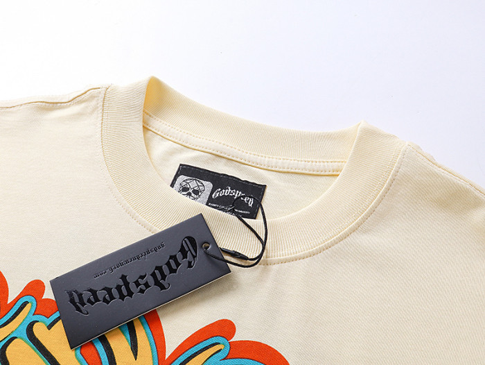 Skeleton Motorboat Beige Double-sided Printed Short-sleeved T-shirt 29044725