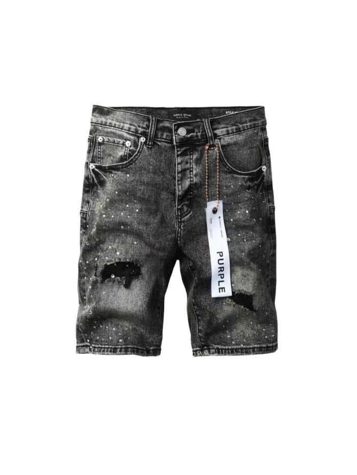 1:1 quality vesion Washed Rhinestone-Embellished Distressed Denim Shorts 29018282