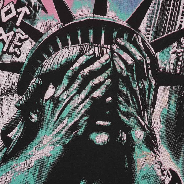 Face-Covering Statue of Liberty Print Washed Tee 2 colors 29098148