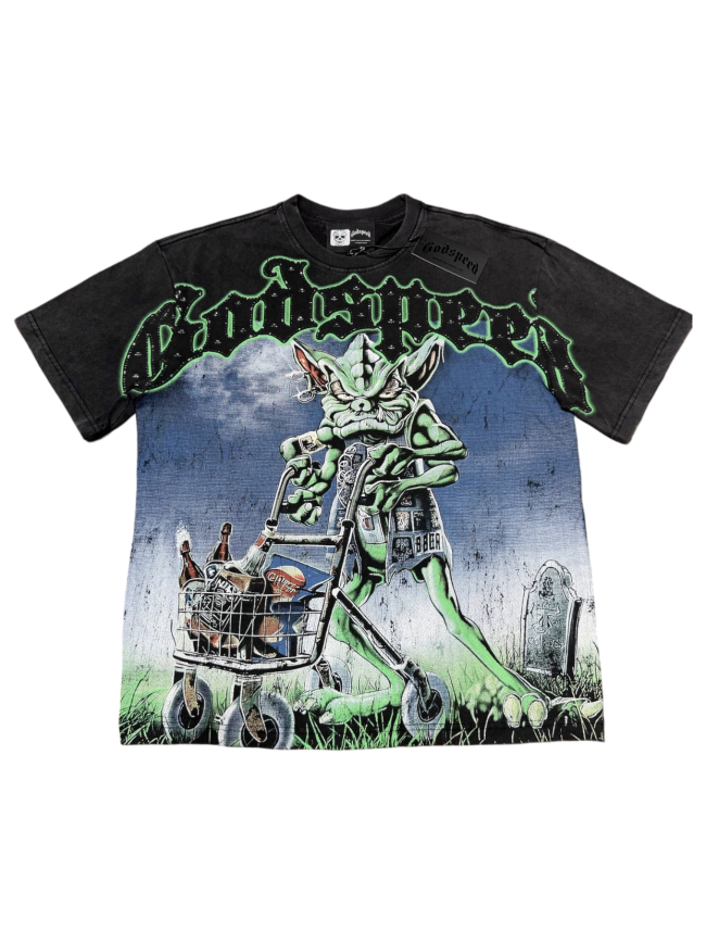 Little Devil vintage washed printed loose short-sleeved T-shirt 29033480