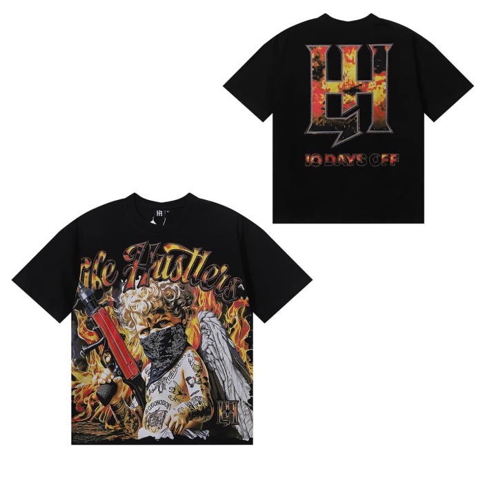 Masked Tattooed Angel Rhinestone Print Tee 2 colors 28751248