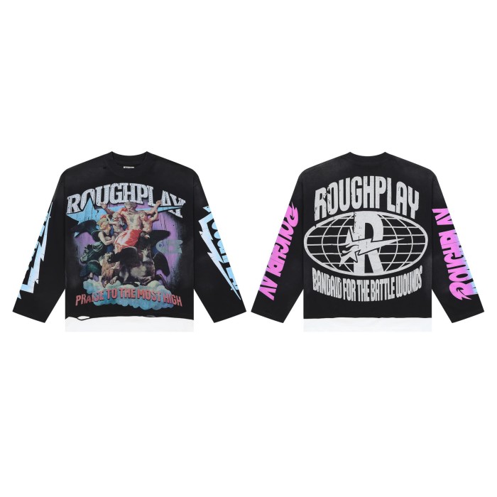 Praise to the Most High Rhinestone Print Washed Version Long Sleeve T-Shirt 28758389