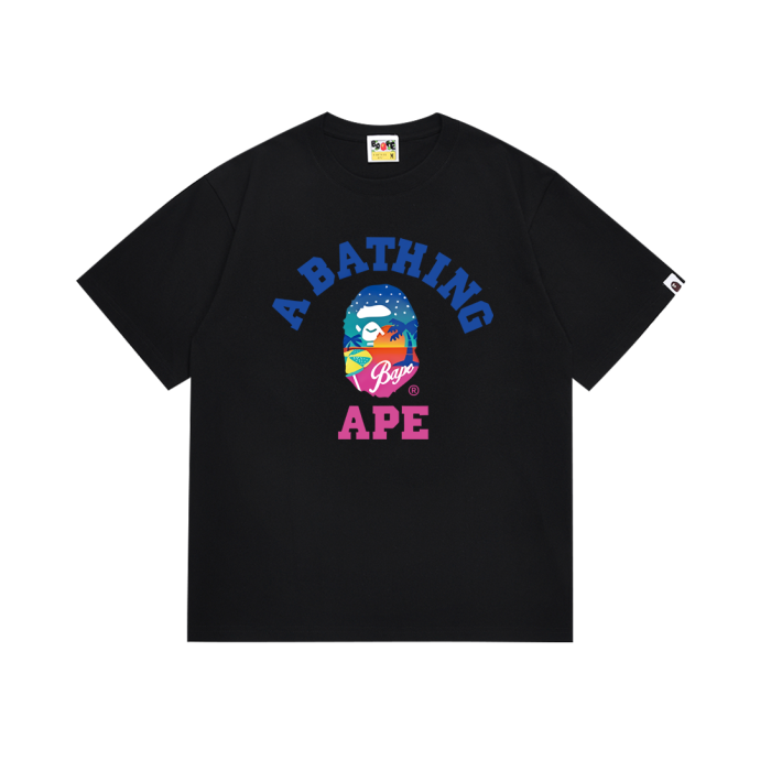 Beach Sunset Ape Head Two Color Letter Print Tee 2 colors