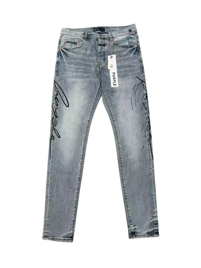 1:1 quality version light blue distressed hand-painted graffiti slim-fitting jeans 29032813