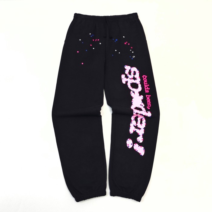 [Big & Tall for weights up to 220 lbs]1:1 quality version Pink Letters and White Mesh Black Print Hoodie & Pants Set 28971642