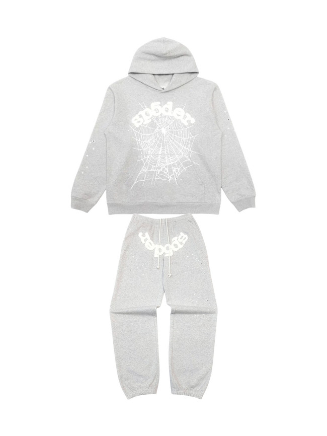 1:1 quality version White spider web foam letter print hoodie & pants set