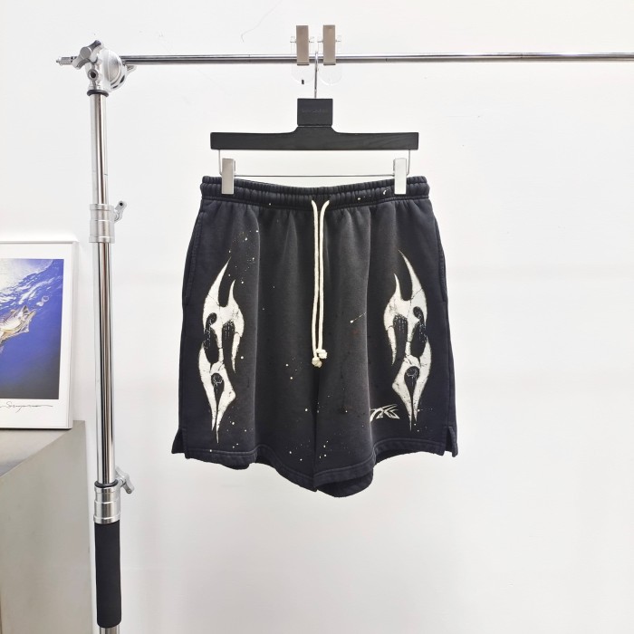 [Big & Tall for weights up to 260 lbs]1:1 quality version Flame Splash Ink Print Washed Shorts with NFC tag 28889899