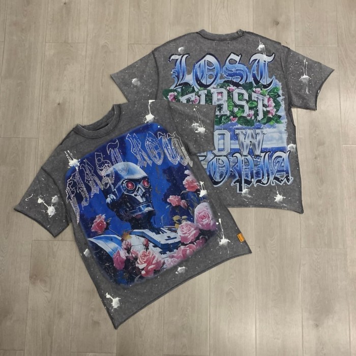 Cyber Terminator Rhinestone Print Washed Tee 29054096