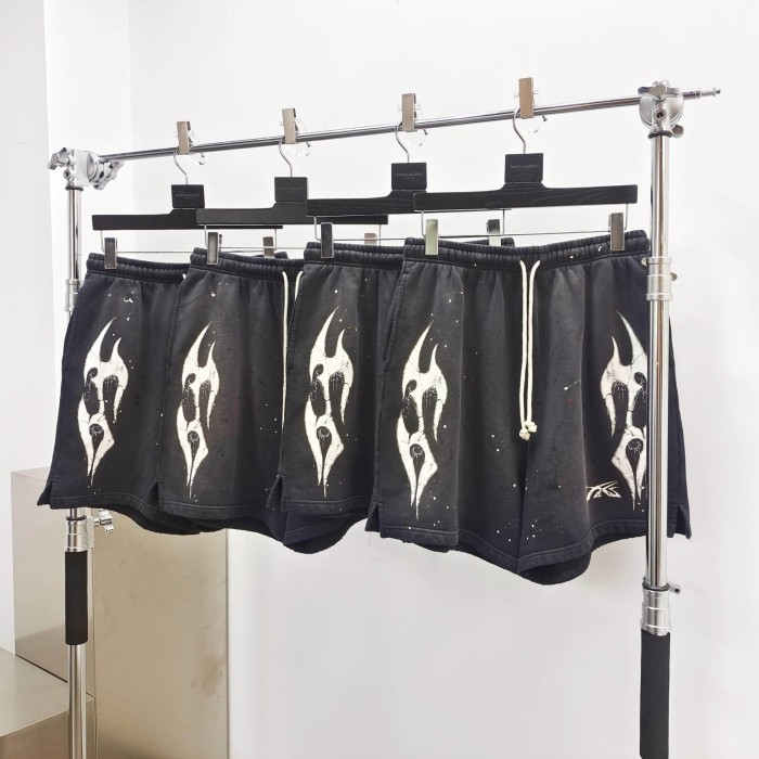 [Big & Tall for weights up to 260 lbs]1:1 quality version Flame Splash Ink Print Washed Shorts with NFC tag 28889899
