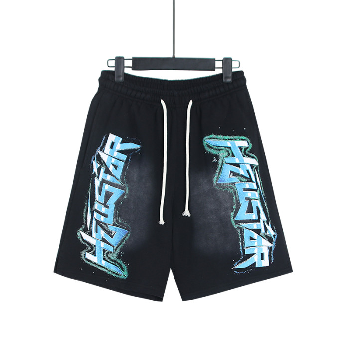 Side Blue Letter Print Washed Shorts 29043467