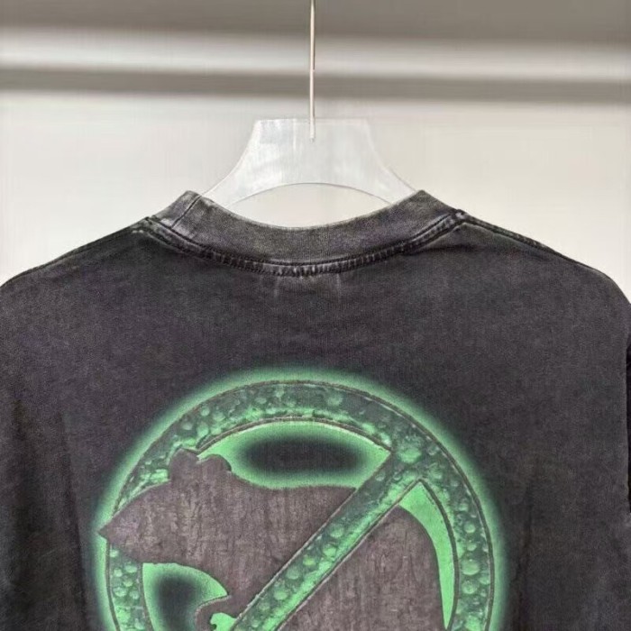 Washed Black Streetwear with Green Slime & Pest Control Print T-Shirt 29069272