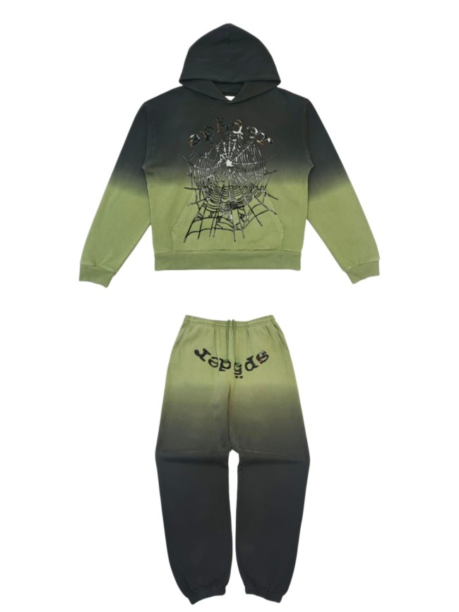 [Big & Tall for weights up to 220 lbs]1:1 quality version Black Green Dip Dye Print Hoodie & Pants Set 29033216