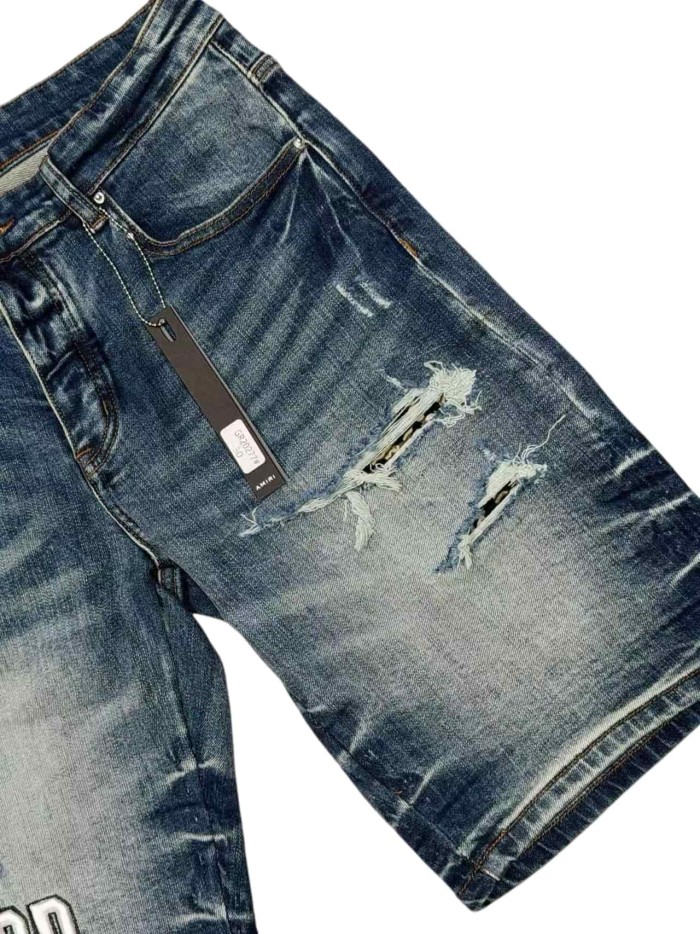 1:1 quality version Hollywood 3D Letter Embroidered Denim Shorts 28972417