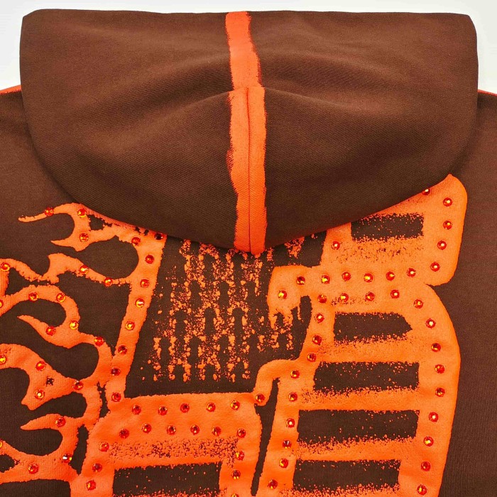 [Big & Tall for weights up to 220 lbs]1:1 quality version Orange Brush Rhinestone Brown Hoodie & Pants Set 28893164
