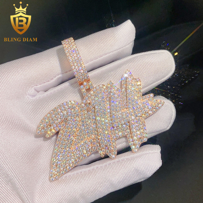 Silver-Set Moissanite Burr Letter Patchwork Pendant 3 colors 28782848