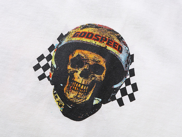 Racing Skull Double-sided Printed White Short-sleeved T-shirt 29046141