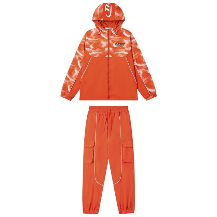 American Trend Spliced Color Block Hooded Windbreaker Zip Up Jacket & Pants Set 3 colors 29077707