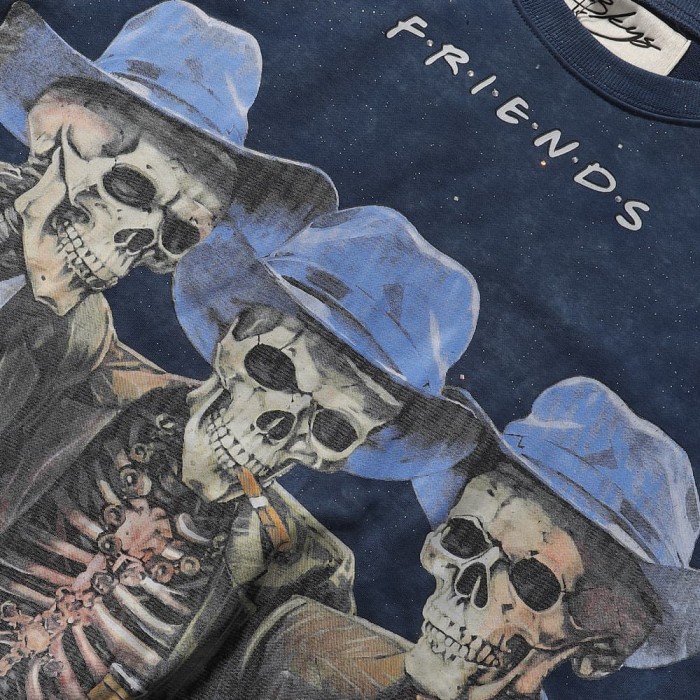 Suit Skull Friends Splash Ink Print Washed Tee 28874572
