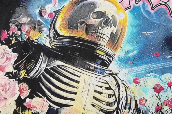 Space Astronaut Skeleton Rose Vintage Black Short-Sleeve T-Shirt 29052465