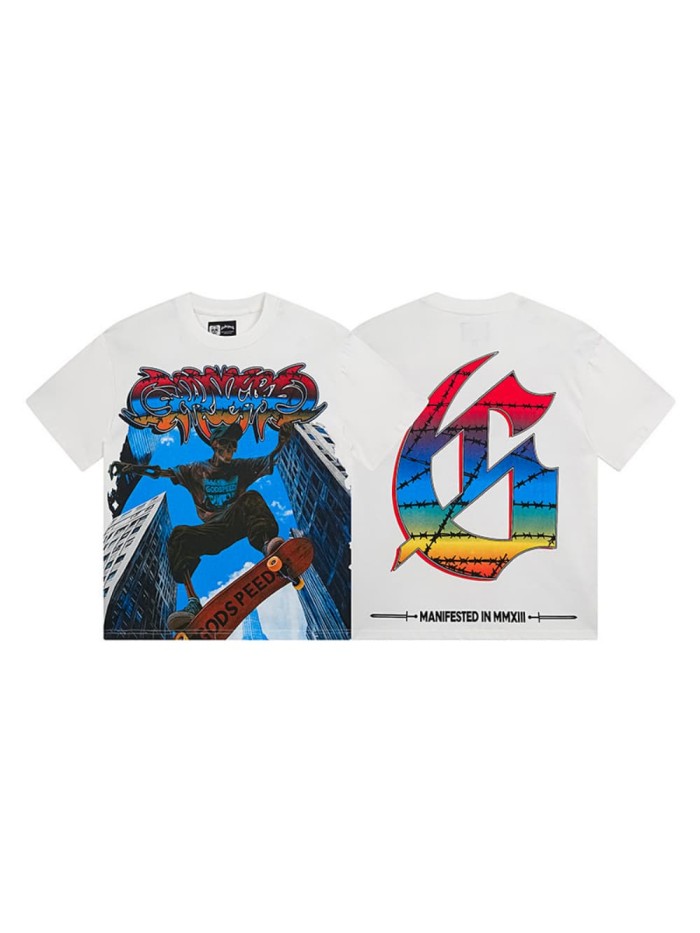 Urban skateboard skull G-shaped logo white short-sleeved T-shirt 29046132
